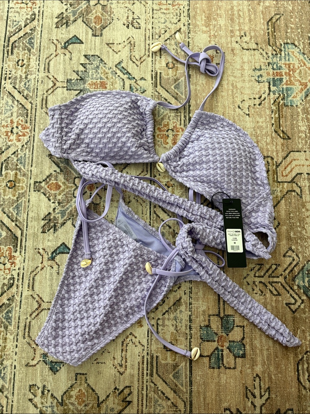 Fashion Nova Lavender Textured Bandeau Bikini Set